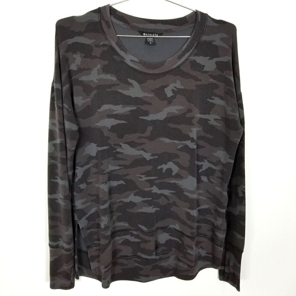 Athleta Women Studio to Street Camo Crew Neck Pullover‎ Size M Sweatshirt Gray